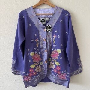 Vintage 90s Storybook Knits Flowers in the Temple Cardigan Grandmacore SZ M